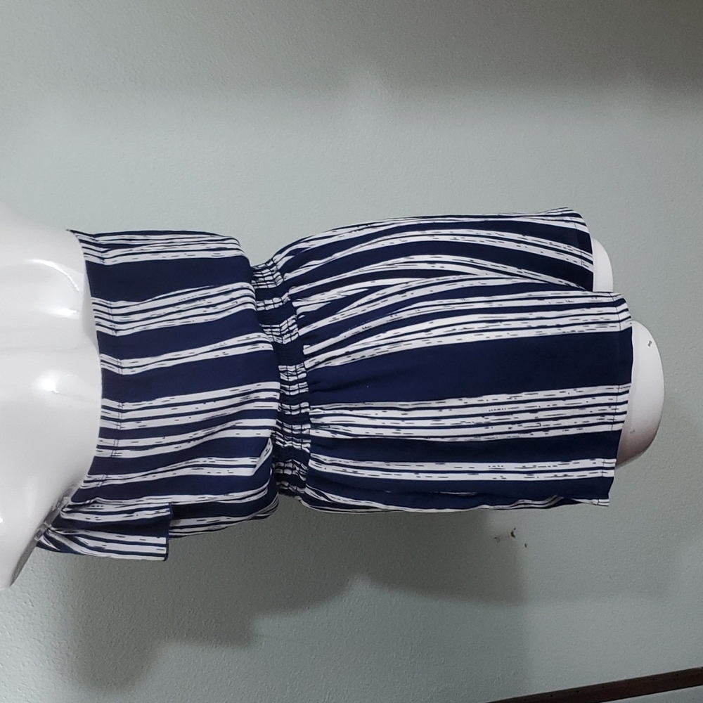 Charlotte Russe Womens Strapless Blue/White Stripe Romper-Ruffle-Pockets-EC-Sz M - Picture 5 of 11